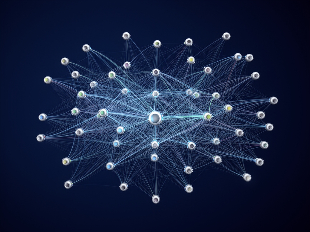 Анимированная схема нейронной сети с узлами и связями на тёмно-синем фоне — визуализация глубокого обучения