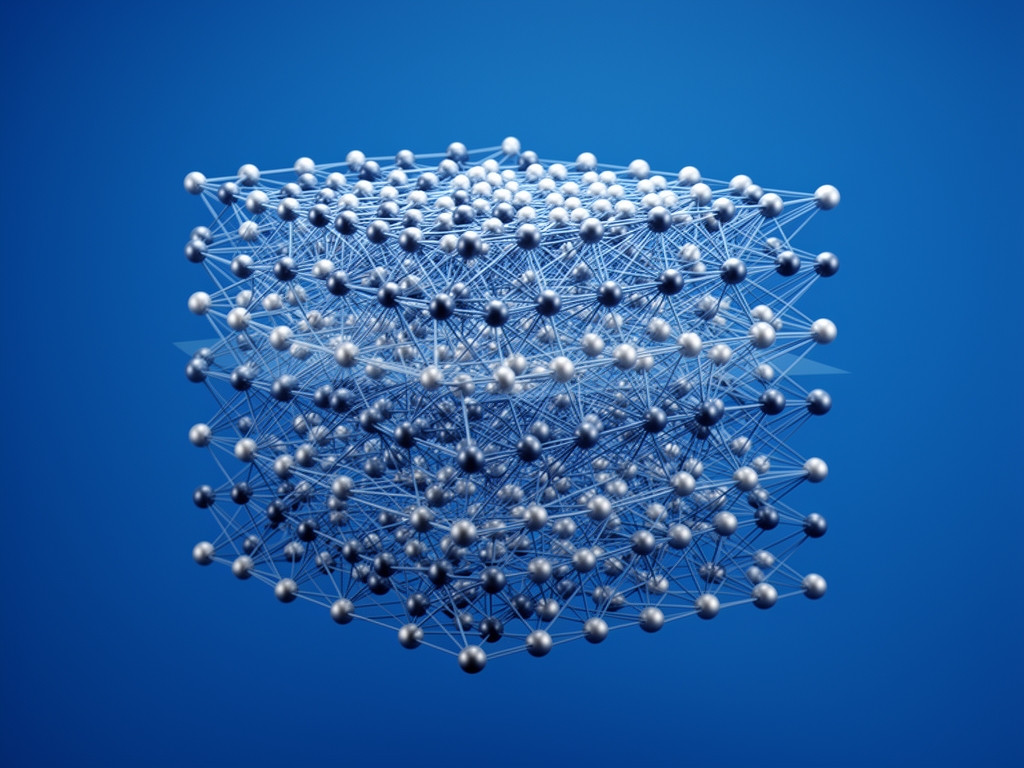 3D-визуализация многоуровневой нейронной сети — слои нейронов соединены линиями на синем фоне
